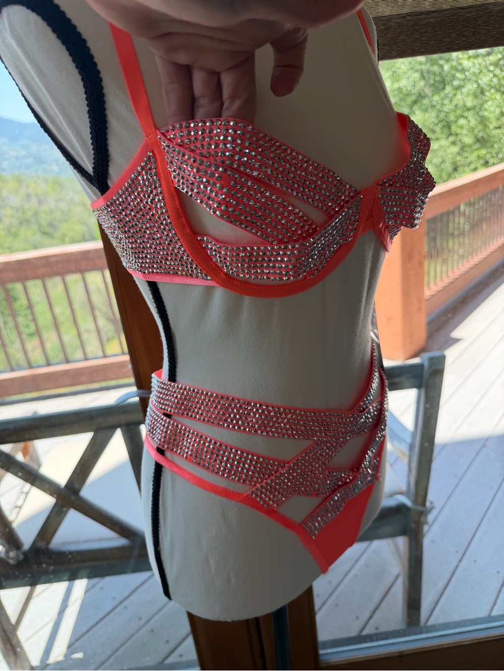 Neon Orange Rhinestone STAR OF THE SHOW Strappy Dance Set NEW NWT fashion nova - Picture 7 of 15